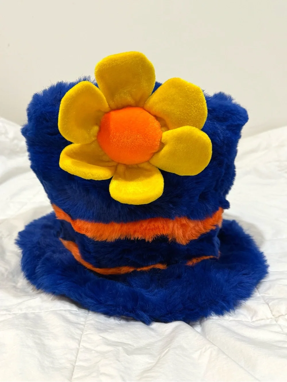 Kids Plush Blue & Orange Flower Hat Adjustable. Perfect for Halloween